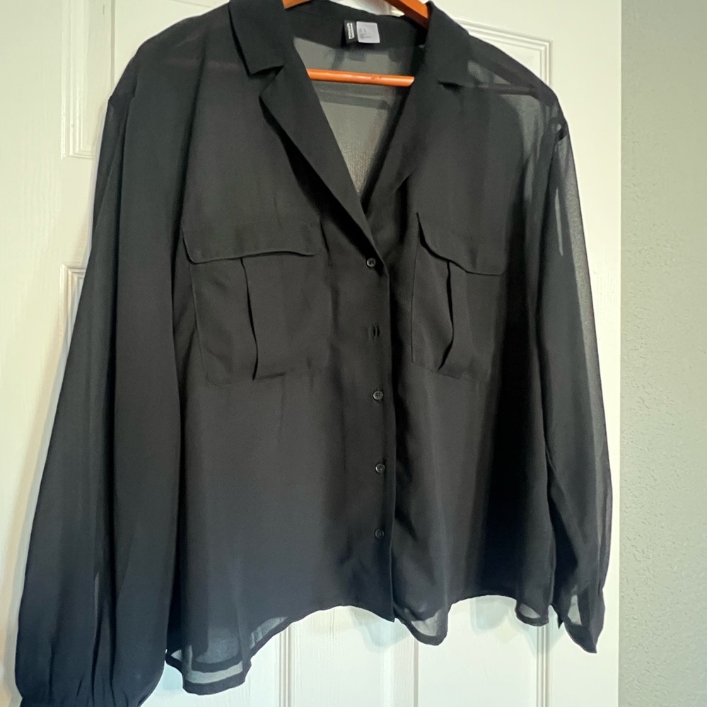 H&M Black Sheer Button Down Shirt